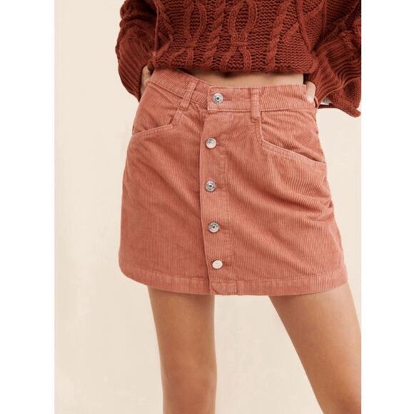 NWT Free People Ray Myrrh Corduroy Button Up Cotton Boho Mini‎ Skirt - Picture 3 of 10